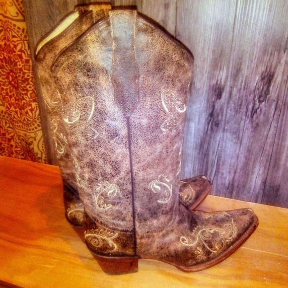 Circle G Dragonfly Women's Western Boot Rustic Brown Snip Toe Size 9 - Picture 4 of 5